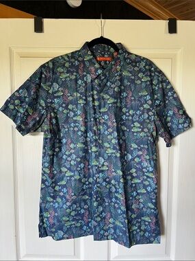 Tori Richard Navy Short-Sleeve Tropical Fish Button-Down Shirt